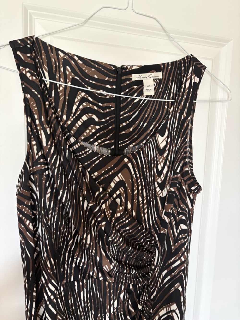 Kenneth Cole Abstract Zebra-Print Sheath Dress in Black, Brown & Cream